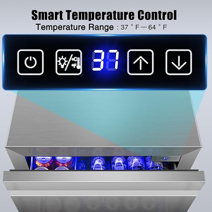 24 Inch Upgraded Three-Drawer Beverage Fridge, Weather Proof Outdoor Stainless Steel Beverage Refrigerator, Under Counter Built-in Beverage Cooler for Home & Commercial Use