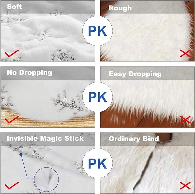 36inch White Christmas Tree Skirt Tree Carpet Blanket, Soft 3ft Xmas Christmas Tree Blanket with Silver Snowflake White Faux Fur Carpet for Christmas Holidays Decoration Party