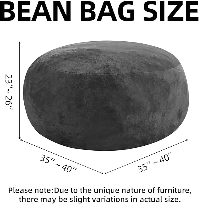 Bean Bag Chair 3Ft, Memory Foam Filled, Large Beanbag Chairs for Adults and Teens, Soft Sofa with Removable Flannel Cover, Round Couch for Living Room Bedroom College Dorm (Dark Gray, 3FT-36×36"×24")