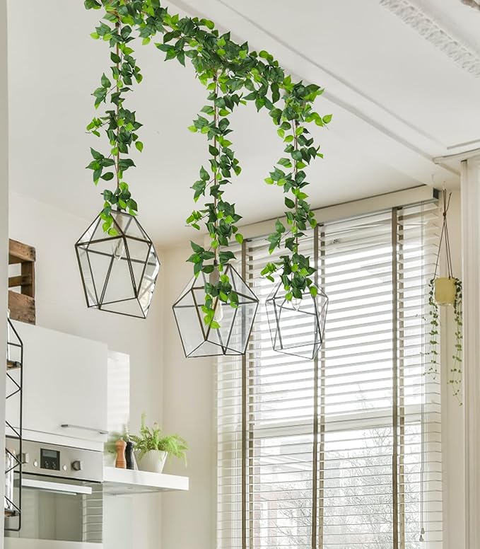 RECUTMS Artificial Vines Ivy Garland 3Pcs 6.3Ft Fake Green Leaves Ivy Garland Faux Hanging Plants Greenery Decor Artificial Vines for Home Outdoor Indoor Home Wall Garden Table Wedding Room Decor