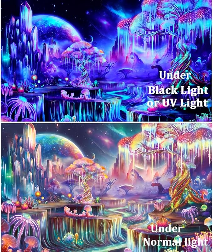 Obsecolors Blacklight Tapestry Fantasy Tree of Life Tapestry UV Reactive Galaxy Space Tapestries Colorful Plant Floral Mountain Landscape Tapestries Wall Hanging for Bedroom
