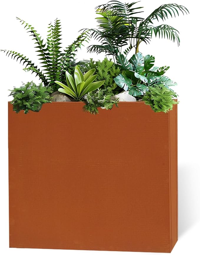 Corten Steel Metallic Heavy Planter for Outdoor Plants 24"x10"x24" Metal Planter Spliced Flower Pot with Partitions for Outside,Indoor,Garden (Corten, 24 * 10 * 24)