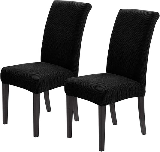 Joccun Chair Covers for Dining Room Set of 2,Dining Chair Slipcovers Stretch Dining Room Chair Covers Seat Protector,Washable Parsons Chair Cover for Home,Hotel,Banquet(Black,2 Pack)