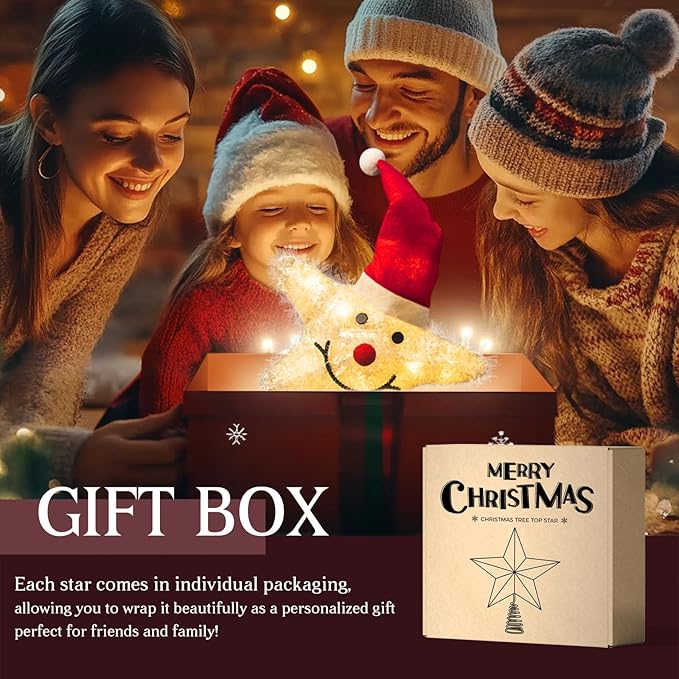 Christmas Tree Topper Star Snowman with Warm White 20 LED Lights, Xmas Tree Topper Star for Holiday Seasonal Decor, Battery Required Outdoor Indoor