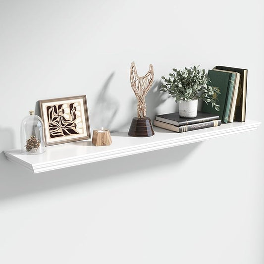 Floating Shelves for Wall, 48 Inch Long Wall Mounted White Hanging Shelf for Kitchen, Living Room, Office, Bedroom, Bathroom, Retro Vintage Wood Bookshelf for House Decor