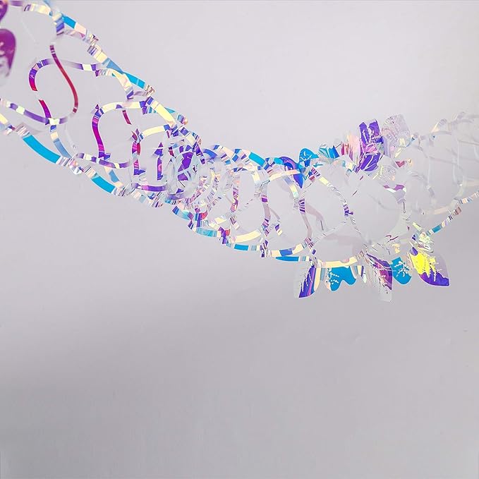 14ft Slender Iridescent Hanging Decorations Garland, Shiny Foil Metallic Banner for Christmas, Bridal Shower, Wedding, Birthday, Frozen Theme Party, Fairy Princess Rainbow Show Decoration