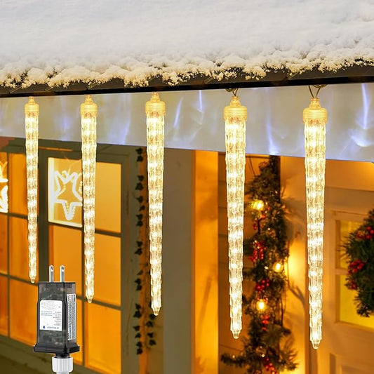 Brightown Christmas Meteor Shower Icicle Lights Outdoor, 2 Pack Total 40ft with 40 Large Tube 960 LED Dropping Effect, Waterproof Decorations for House Eave Roofline, Warm White