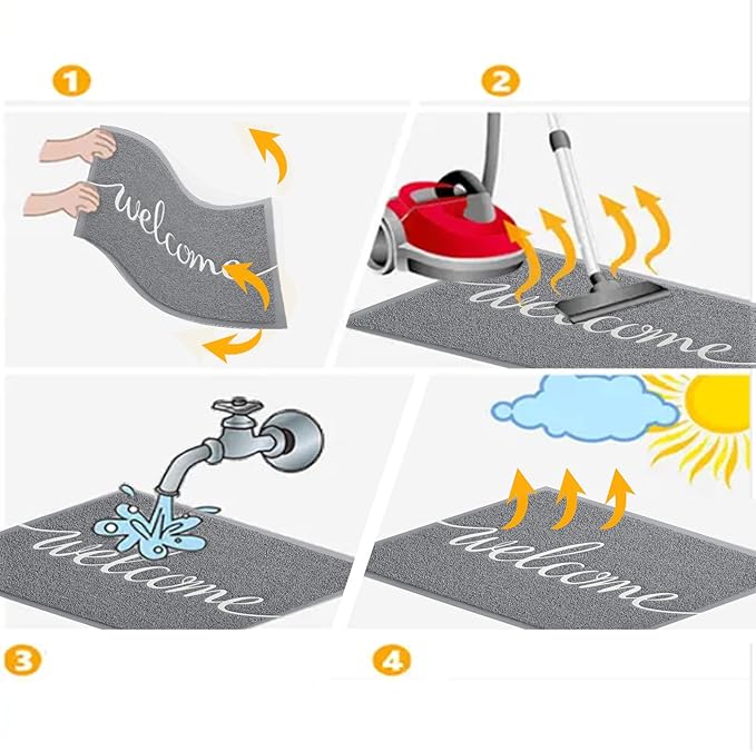 Durable Low Profile Floor Mat, Indoor and Outdoor, Non Slip Rug, Easy to Clean Welcome Mat, for High Traffic Areas, Entryway, Patio (36x24", Grey)