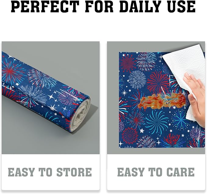 4th of July Placemats Set of 4 Patriotic Red and Blue Fireworks Washable Non-Slip Heat Resistant Place Mats 12x18 Inch Memorial Day Independence Day Table Mats