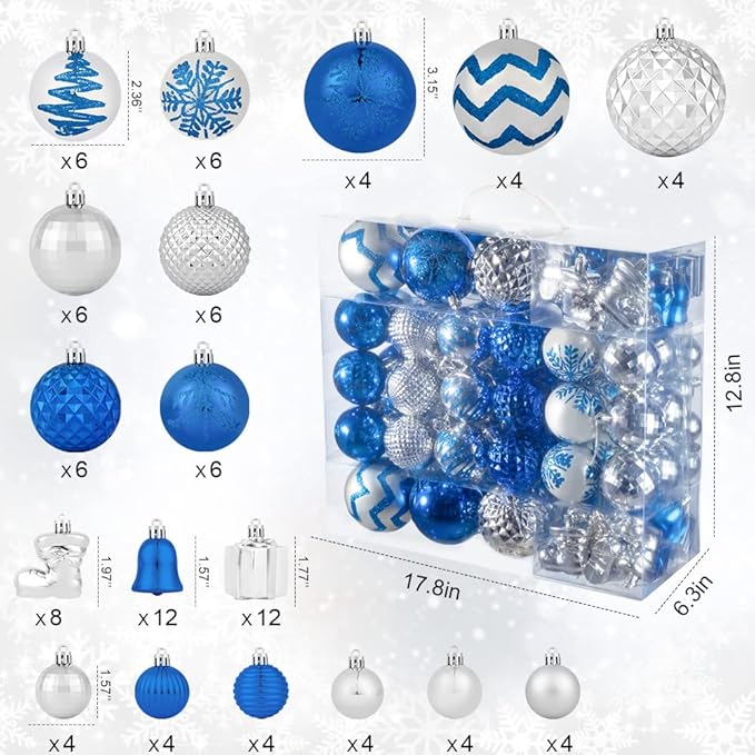 116pc Shatterproof Christmas Ball Ornaments Set with Gift Box - For Tree, Home, Wedding, Party