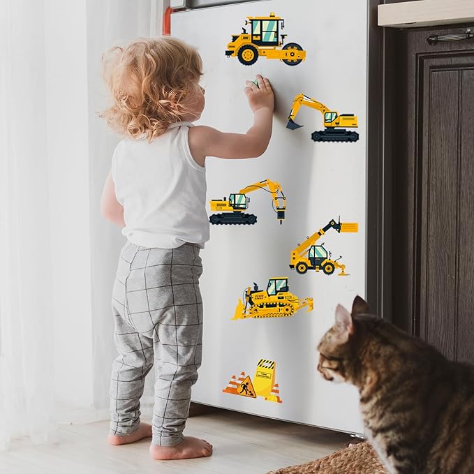 Wall Decals Stickers Construction Vehicles Wall Stickers Tractor Excavator Crane Wall Murals Peel and Stick Removable Wall Decor for Nursery Kid Boys Girls Bedroom Living Room Playroom Classroom
