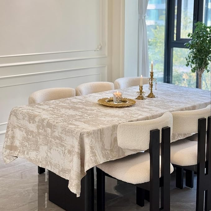 Table Cloth for Rectangle Tables, Jacquard Washable Waterproof Tablecloth, Decorative Fabric Dining Table Cover for Kitchen, Wedding, Farmhouse (Beige Tablecloths 60 x108 Inch)