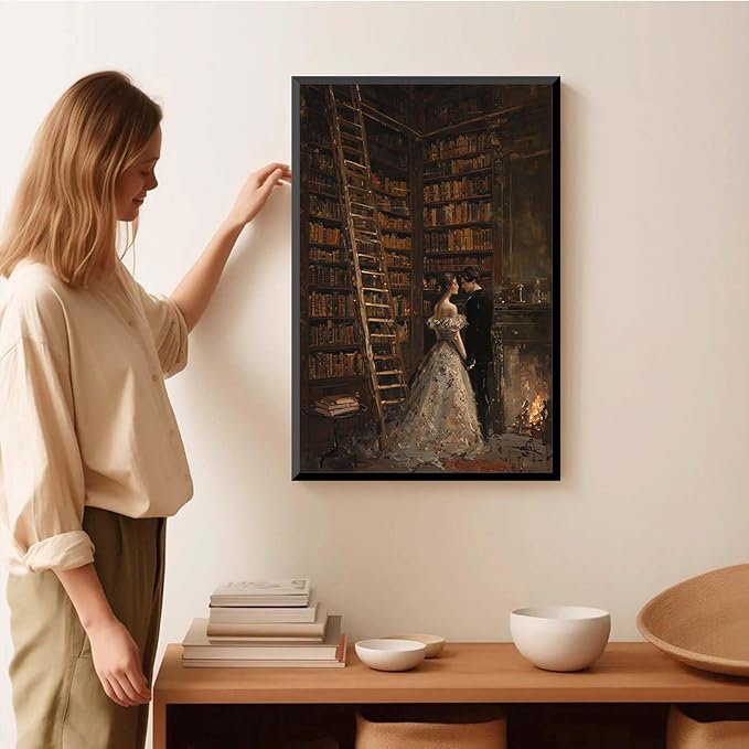 JFHCQJPK Gothic retro library scene decoration melancholy calm art college style wall aesthetic antique style home decoration suitable for bedroom living room24x36in Metal blackFramed