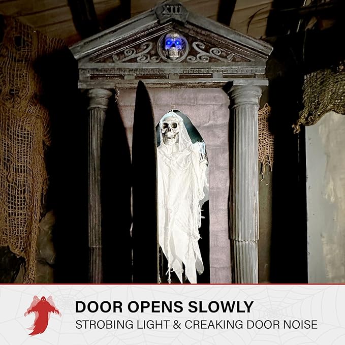 Haunted Hill Farm 6.7-Ft Animatronic Mausoleum by Tekky, Halloween Animatronic, Spooky House Wall Decoration, Creepy Indoor & Covered Outdoor Party Decor Motion-Activated Lights & Sound, LifeSize