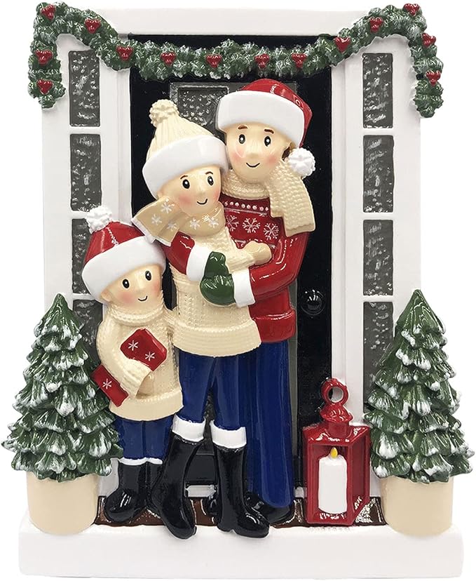 3D Welcoming Family of 3 Christmas Ornament 2025 Personalized Family Christmas Ornaments 2025 | Doorway Home Keepsake Personalized Tree Ornaments Customizable Gifts Winter Sweaters of Three Ornament
