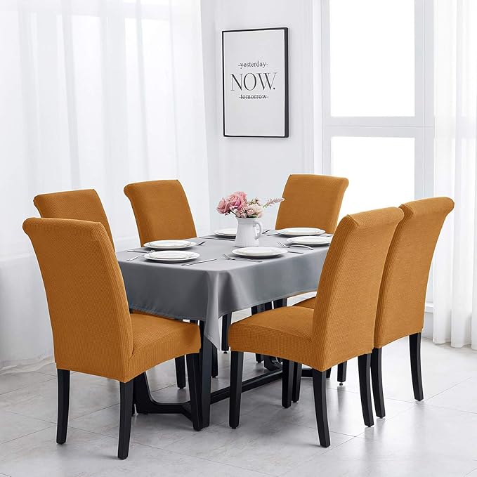 Joccun Chair Covers for Dining Room Set of 6,Dining Chair Slipcovers Stretch Dining Room Chair Covers Seat Protector,Washable Parsons Chair Cover for Home,Hotel,Banquet(Gold,6 Pack)