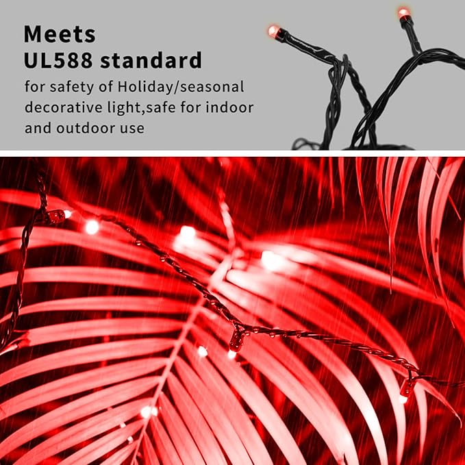 XTF2015 105ft 300 LED Christmas String Lights, End to End Plug 8 Modes Christmas Lights - UL Certified - Outdoor Indoor Fairy Light Christma s Tree, Patio, Garden, Party, Wedding, Holiday (Red)
