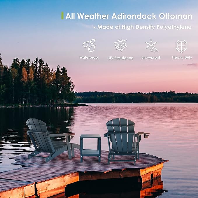 GREENVINES Adirondack-Ottoman | Set of 4 | HDPE Plastic | Outdoor Footrest | All Weather | Foot Rest | Foot Stool | Blue | for Adirondack Chair | for Patio Backyard Pool