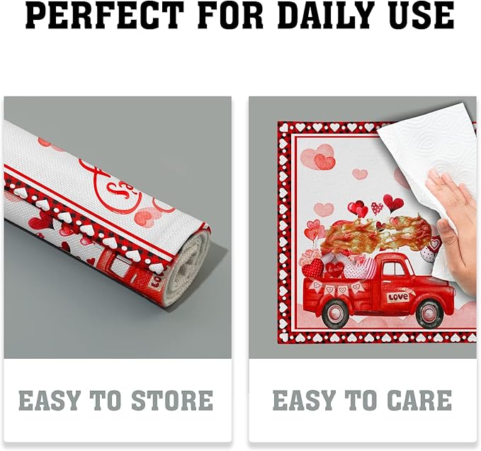 Valentines Day Placemats Red Truck Love Heart Placemats Set of 4 Cute Gnome Place Mats for Kitchen Dining Party Table Home Decoration Size 18x12 in