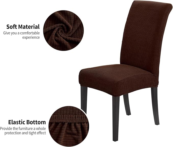 Joccun Chair Covers for Dining Room Set of 4,Dining Chair Slipcovers Stretch Dining Room Chair Covers Seat Protector,Washable Parsons Chair Cover for Home,Hotel(Chocolate,4 Pack)