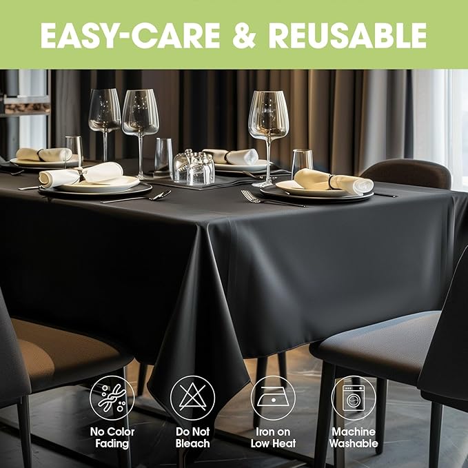 Pureegg Rectangle Table Cloth 60" x 84" – Durable Polyester Tablecloth Offers Reusable & Washable Protection, Ideal for Outdoor Party, Picnic, Wedding, Banquet and Birthday, 6 Pack, Black