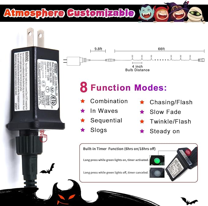 JMEXSUSS 200 LED Orange and Purple Halloween Lights, 66ft Connectable Halloween Lights Outdoor Waterproof, 8 Modes Plug in String Light for Tree Yard Garden Indoor Outdoor Decor