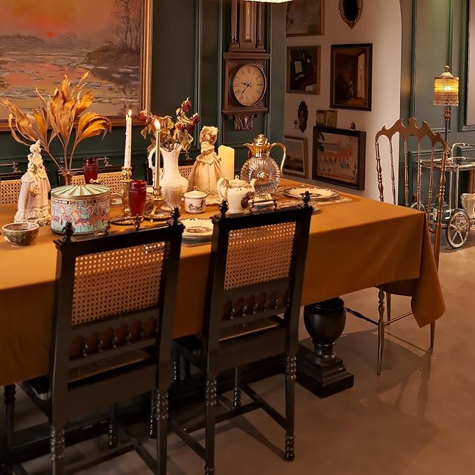 Rectangle Fall Tablecloth 72 x 54 Inch, Wool Velvet Waterproof Spillproof Washable Table Cloth, Soft Table Cover for Thanksgiving Halloween Dining Kitchen Party - Caramel