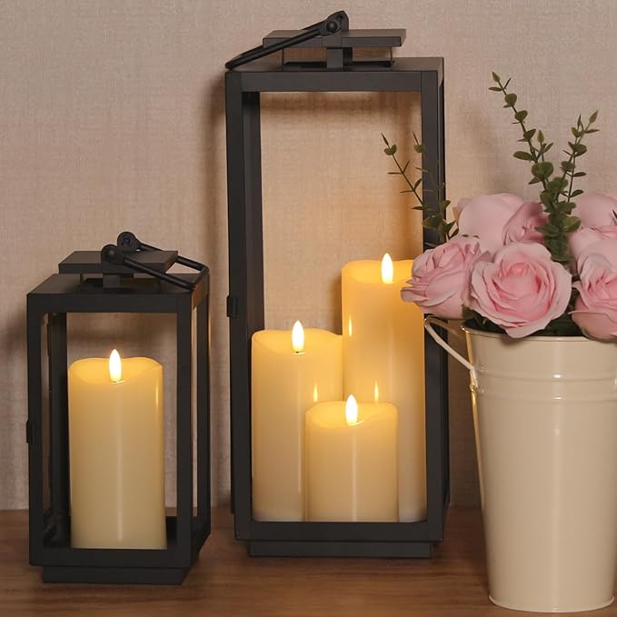 Outdoor Flameless Candles with Remote Timer - Waterproof Realistic Flickering LED Pillar Electric Battery Operated Fake Candle for Holiday Home Wedding Fireplace Decor - Ivory White 2 Pack (6"6")