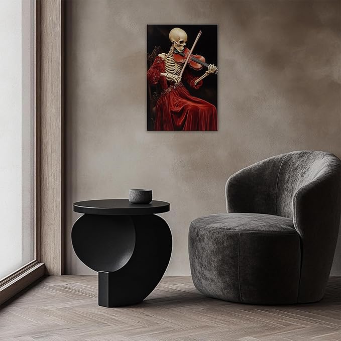 OAAPITI Gothic Skull Violinist Wall Art Macabre Musician Canvas Print Edgy Dark Art Vintage Halloween Decoration for Living Room Bedroom Home Wall Decor(Artwork-9,16"x24")