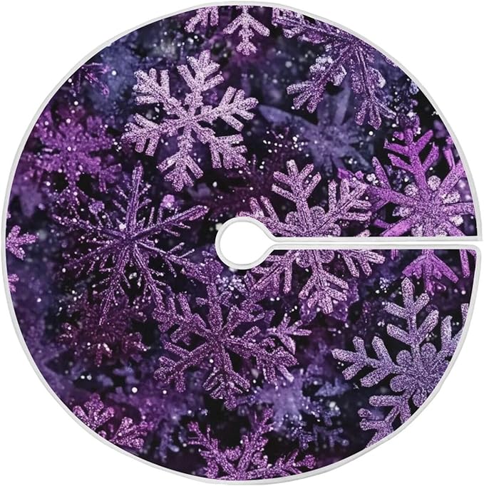 Christmas Purple Snowflake Party Tree Skirt, Seasonal Tree Mat Holiday Party Supplies Ornaments Indoor Outdoor Decorations for Tabletop Trees 47.2 Inches