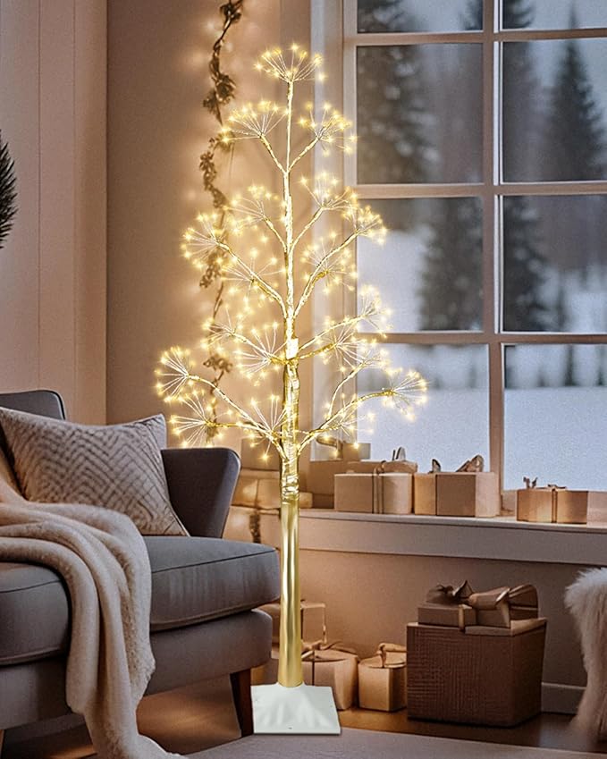 4FT Lighted Birch Tree Christmas Artificial Twig Tree with 380 LED Lights Timer 8 Mode Xmas Tree for Holiday Party Wedding Indoor Outdoor Decor