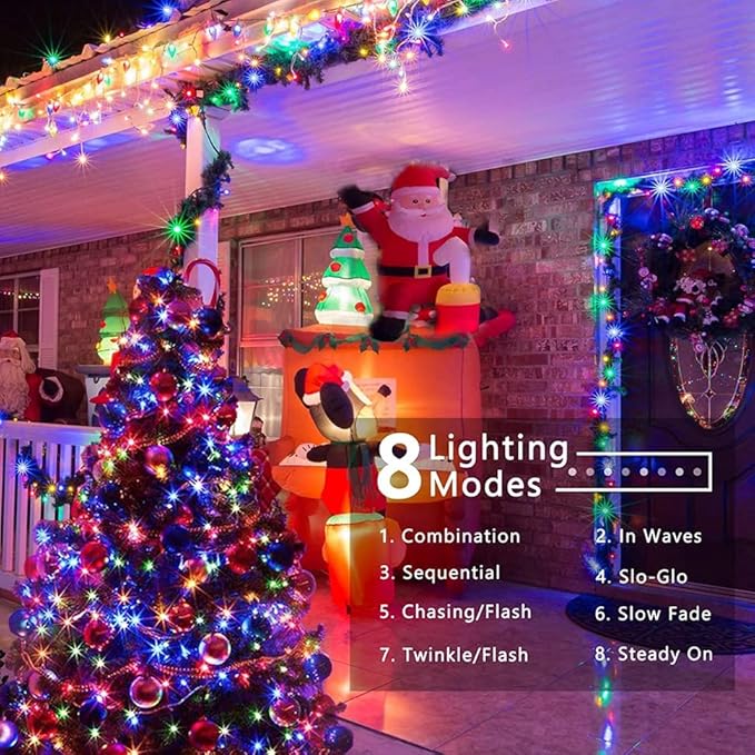 JMEXSUSS 200 LED Multicolor Christmas Lights Outdoor Waterproof, 66ft Expandable Green Wire, 8 Modes Timer Function, Ideal for Home Party Indoor Xmas Decorations