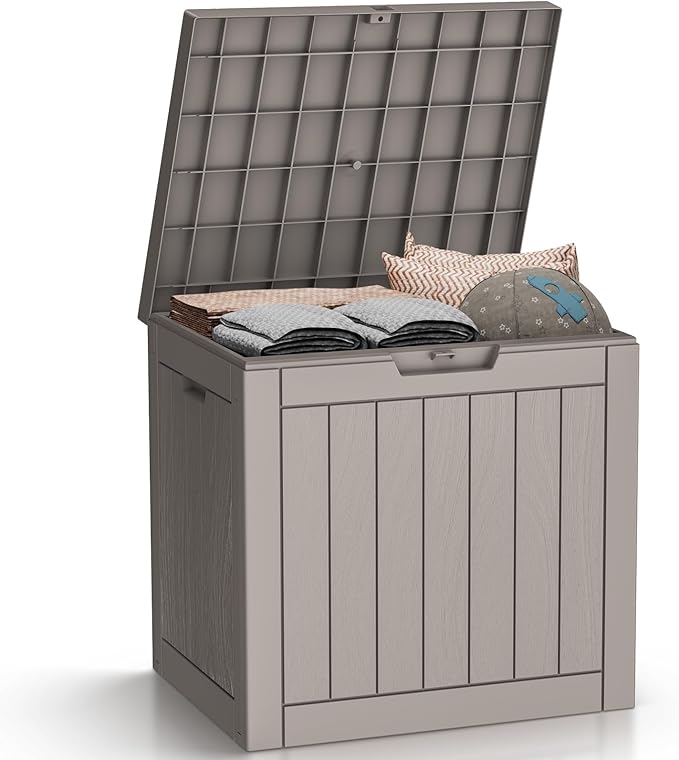 Vixzen 30 Gallon Resin Deck Box - Lockable Outdoor Storage for Patio Cushions, Garden Tools, Pool Supplies，Grey
