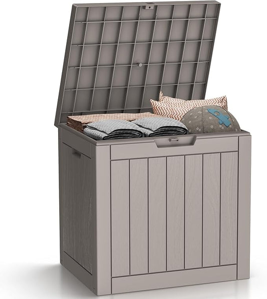 Vixzen 30 Gallon Resin Deck Box - Lockable Outdoor Storage for Patio Cushions, Garden Tools, Pool Supplies，Grey