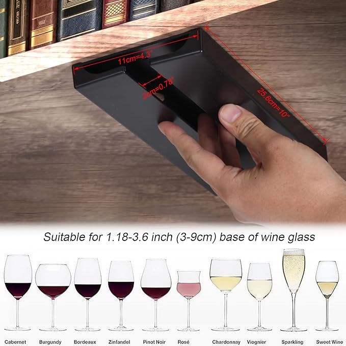 2Pcs Wine Glass Holder，Stemware Rack Plastic Punch-free Hanging Under Cabinet for Bar,Kitchen and Restaurant (black)