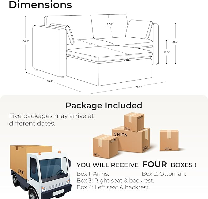 CHITA Modular Sectional Sofa, FSC Certified L Shaped Couch with Reversible Chaise, Modular Sectional Couch for Small Space, 78 Inch Width, 3 Seat Modular Sofa with Storage Ottoman, Moss Green