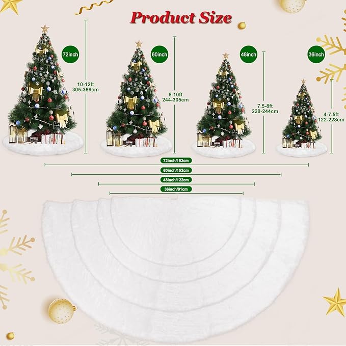 AerWo 72 Inch Christmas Tree Skirt, White Faux Fur Tree Skirt Thick Soft Plush Rug for Christmas Tree Decorations, Large Xmas Tree Mat for Christmas Indoor Holiday Party Ornaments Home Decorations