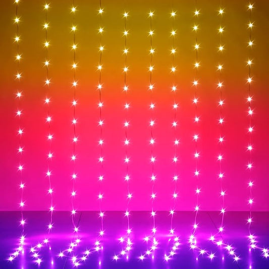 Curtain Lights, 10ft x 6ft 300 LED RGB Color Changing String Fairy Lights Curtain Waterproof, Smart APP & IR Control, 200+ Scene Modes for Bedroom Backdrop Indoor Outdoor Christmas Decoration
