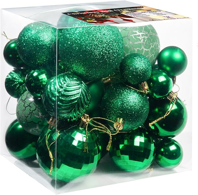 LANGXUN 36pcs Emerald Green Christmas Tree Decorations Balls, Bolas De Navidad, 2025 Christmas Decor, Indoor Outdoor Shatterproof Christmas Ornaments, Xmars Party Wedding Suppiles