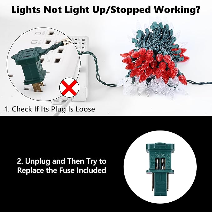 Brizled Red & White C5 Christmas Lights, 33ft 100 LED Christmas tree Lights, Connectable 120V UL Certified Faceted Christmas Lights Outdoor Indoor Xmas Lights for Christmas Tree Party Roof Decoration