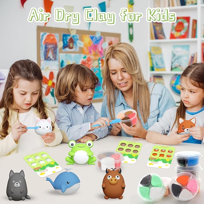 Air Dry Clay for Kids，12 Boxs Modeling Clay Kit with 5 Sculpting Tools, Safe Non-Toxic Model Magic Clay, DIY Art and Crafts Toy Gift, Party Home Favors for Boys, Girls, Toddler