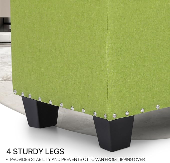MoNiBloom 42 Inch Long Bench with Storage, Modern 40L Inner Space Green Linen Foot Stool for Bedroom, Upholstered Padded Rectangular Fabric Tufted Bench Footrest with Wood Legs with 660 Lbs Capacity