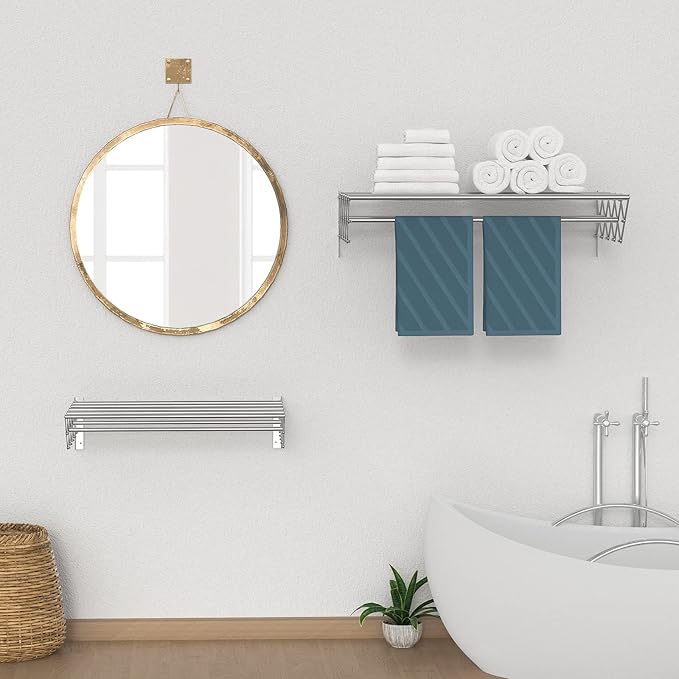 Guevara Wall Mounted Clothes Drying Rack,Stainless Steel Foldable Drying Rack for Laundry Room/Bathroom Tower，Easy to Install 31-inch Rod, 120 lbs Large Capacity- Indoor and Outdoor Use