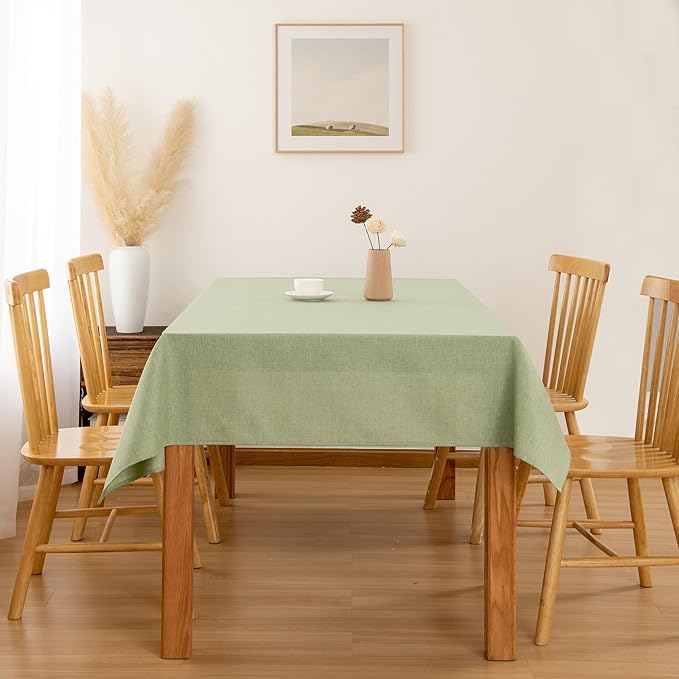 Hiasan 2 Pack Faux Linen Rectangle Tablecloth - Wrinkle and Stain Resistant Washable Table Cloth for Kitchen Dining Room Holiday Table Cover for Dinner, Green, 70 x 120 Inch