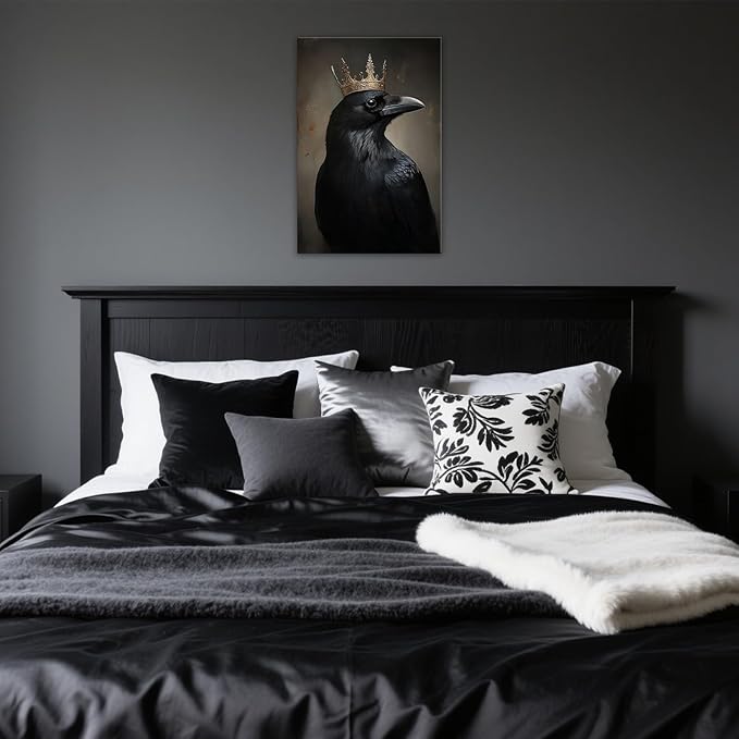 OAAPITI Raven King Wall Art Mysterious Black Bird Painting Dark Gothic Animal Canvas Print for Living Room Bedroom Home Office Inspirational Decor(Artwork-8,16"x24")