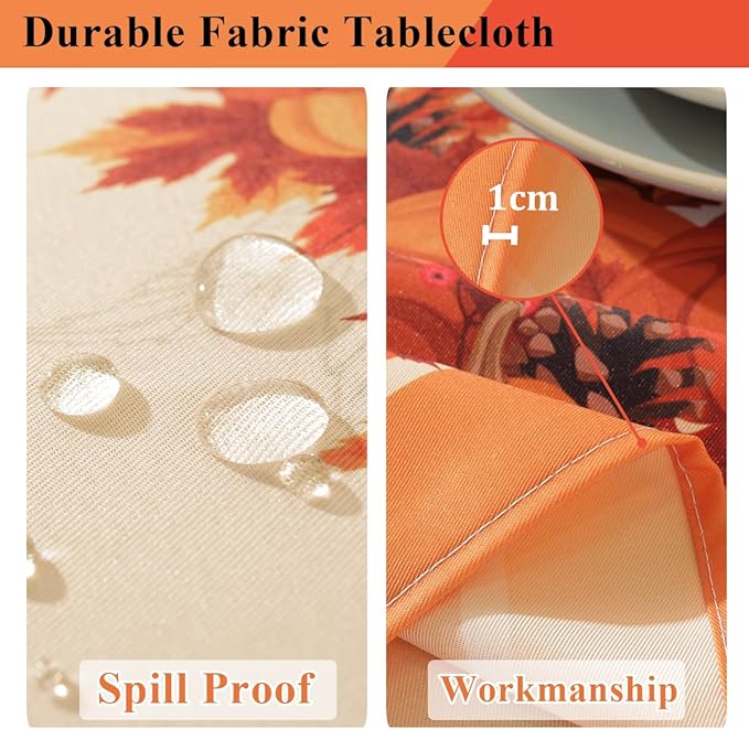 SASTYBALE Pumpkin Tablecloth, Fall Tablecloths for Rectangle Tables 52 x 70 Inch Spillproof Wrinkle Resistant Durable Polyester Table Cover for Harvest, Thanksgiving, Holiday