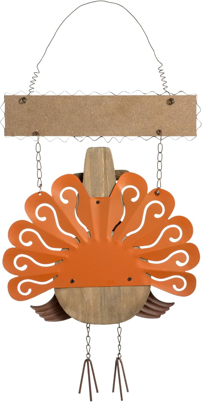 Glitzhome 17.91" H Metal Wooden Turkey Welcome Sign, Thanksgiving Turkey Wall Hanging Decor with Welcome Sign for Indoor Outdoor Decoration