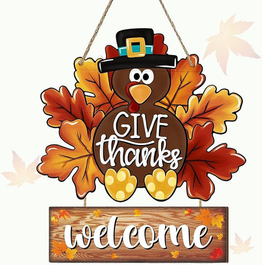 Thanksgiving Decoration Turkey Wooden Door Sign Hanging Fall Harvest Welcome Decor Turkey Sign for Front Door Hanger Fall Decor for Home Thanksgiving Party Wall Signs