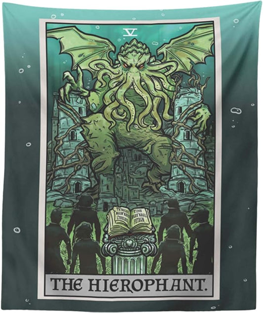 Cthulhu The Hierophant Tarot Card Wall Hanging H.P. Lovecraft Horror Home Decor Halloween Wall Art (80" x 68")