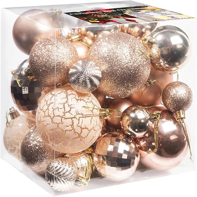 LANGXUN 36pcs Champagne Gold Christmas Tree Decorations Balls, Bolas De Navidad, 2025 Christmas Decor, Indoor Outdoor Shatterproof Christmas Ornaments, Xmars Party Wedding Suppiles